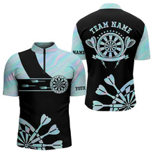 Load image into Gallery viewer, Holographic Blue Darts Tie Dye Polo &amp; Quarter Zip Custom Dart Shirts For Men Glowing Dart Jerseys TDM3623