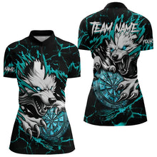 Load image into Gallery viewer, Personalized Wolf Lightning Darts Polo &amp; Quarter Zip Custom Women Dart Shirts Darts Jersey |Turquoise TDM3772