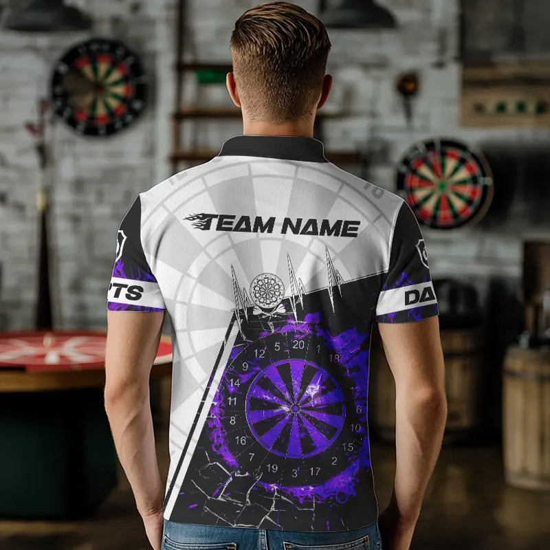 Custom Break Glass Purple Darts Shirt With Pocket Option For Men, Darts Jersey TDM3774
