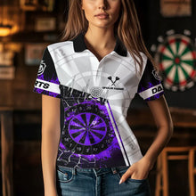 Load image into Gallery viewer, Custom Break Glass Purple Darts Shirt With Pocket Option For Women, Darts Jersey TDM3774