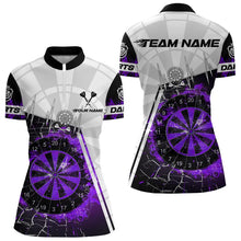 Load image into Gallery viewer, Personalized Purple Break Glass Dartboard Fire Polo, 1/4 Zip Custom Dart Shirts For Women Dart Jersey TDM3774