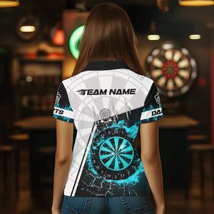 Personalized Turquoise Break Glass Dartboard Fire Polo, 1/4 Zip Custom Women Dart Shirts Dart Jersey TDM3775