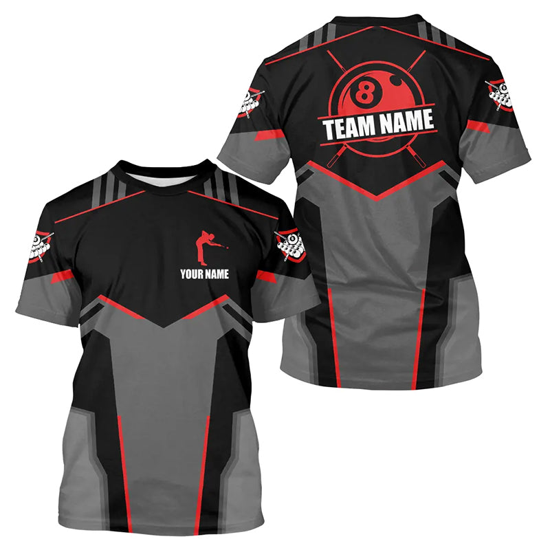 Personalized 8 Ball Pool Billiard T Shirt For Men Custom Billiard Team Jersey Uniform |Red TDM2323