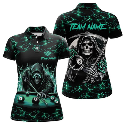 Turquoise Funny Grim Reaper Roses 8 Ball Pool Women Billiard Shirts Custom Thunder Billiard Jersey TDM3630