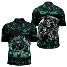 Load image into Gallery viewer, Turquoise Funny Death Skeleton Roses 8 Ball Pool Men Billiard Shirts Custom Thunder Billiard Jersey TDM3630