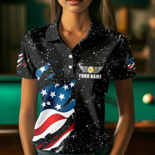 Load image into Gallery viewer, Black Grunge Eagle American Flag Custom 9 Ball Pool Women's Billiard Shirts, Billiard Team Jerseys TDM3779