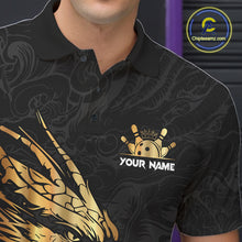 Load image into Gallery viewer, Black And Gold Custom Dragon Bowling Shirt For Men, Bowling Team Jersey Polo &amp; Quarter Zip TDM6165