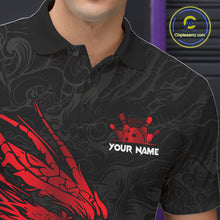 Load image into Gallery viewer, Black And Red Custom Dragon Bowling Shirt For Men, Bowling Team Jersey Polo &amp; Quarter Zip TDM6166