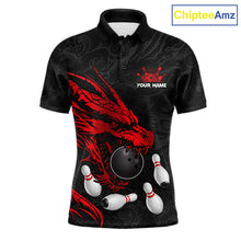Load image into Gallery viewer, Black And Red Custom Dragon Bowling Shirt For Men, Bowling Team Jersey Polo &amp; Quarter Zip TDM6166