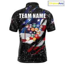 Load image into Gallery viewer, Black Grunge US Flag Eagle Billiard Shirt For Men Custom 8 Ball Pool Team Jersey Polo &amp; 1/4 Zip TDM6404
