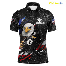 Load image into Gallery viewer, Black Grunge US Flag Eagle Billiard Shirt For Men Custom 8 Ball Pool Team Jersey Polo &amp; 1/4 Zip TDM6404