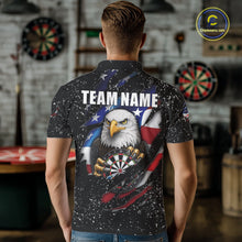 Load image into Gallery viewer, Custom Eagle Darts Jersey For Men, Black Grunge American Flag Patriotic Darts Shirt Polo &amp; 1/4 Zip TDM6405
