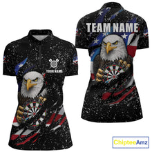 Load image into Gallery viewer, Custom Eagle Darts Jersey For Women, Black Grunge American Flag Patriotic Darts Shirt Polo &amp; 1/4 Zip TDM6405