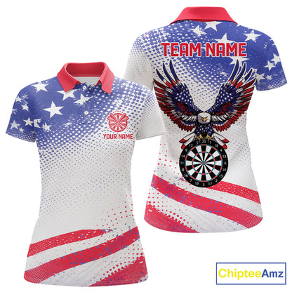 Personalized American Flag Eagle Darts Shirts For Women, Patriotic Darts Jersey Team Polo & 1/4 Zip TDM6406