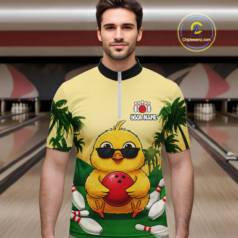 Custom Cute Chicken Summer Bowling Shirts For Men, Funny Bowling Team Jersey Polo & 1/4 Zip TDM6591