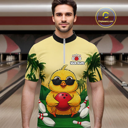 Custom Cute Chicken Summer Bowling Shirts For Men, Funny Bowling Team Jersey Polo & 1/4 Zip TDM6591