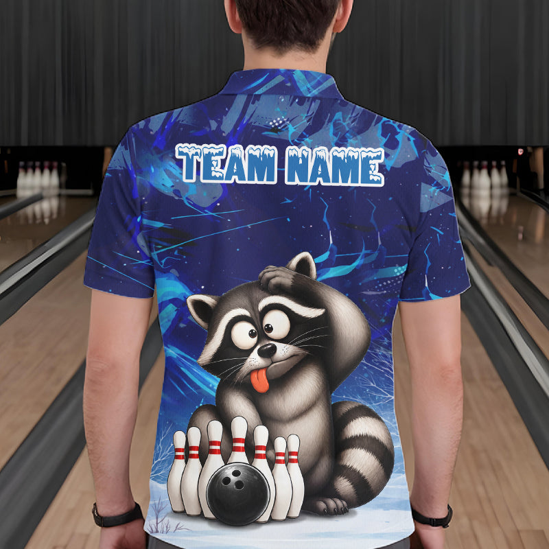 Personalized Blue Funny Raccoon Bowling Shirt For Men Custom Bowling Team Jersey Polo & 1/4 Zip TDM6594