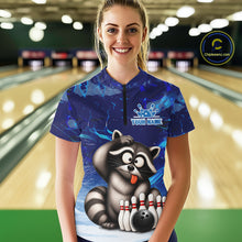 Load image into Gallery viewer, Personalized Blue Funny Raccoon Bowling Shirt For Women Custom Bowling Team Jersey Polo &amp; 1/4 Zip TDM6594