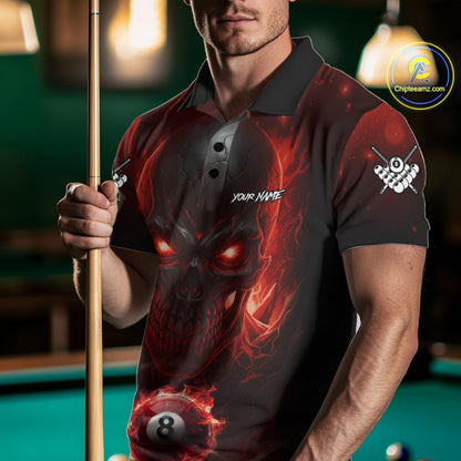 Personalized Red Billiard Skull Fire 8 Ball Pool Shirt For Men Custom Billiard Team Jersey TDM5078