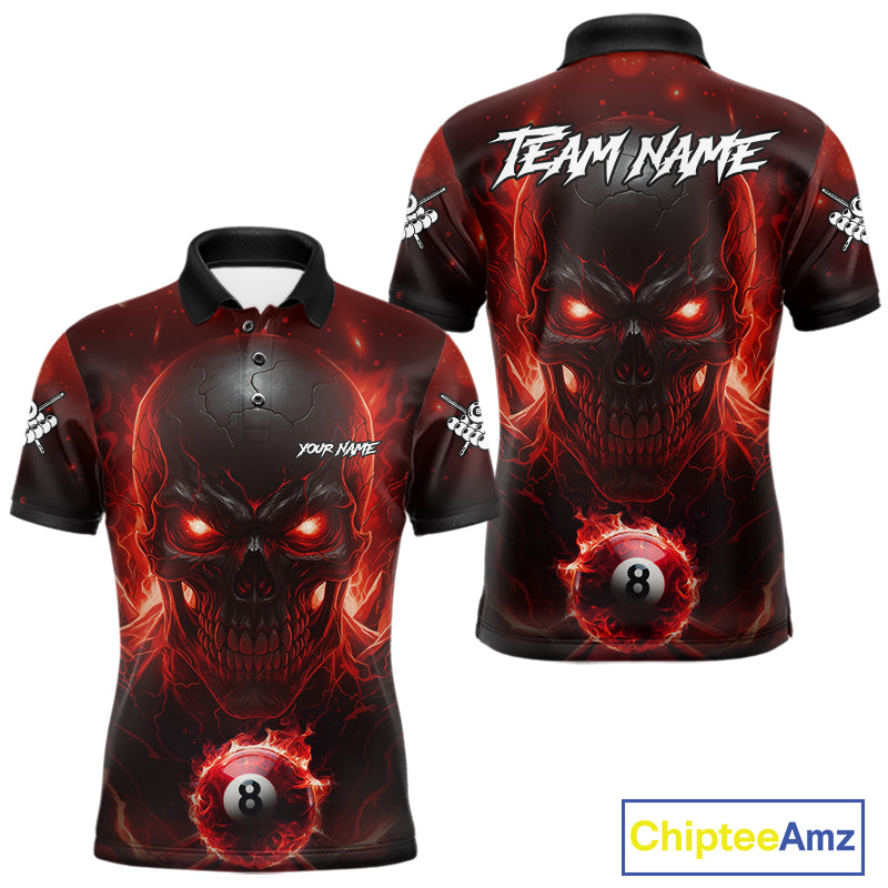 Personalized Red Billiard Skull Fire 8 Ball Pool Shirt For Men Custom Billiard Team Jersey TDM5078