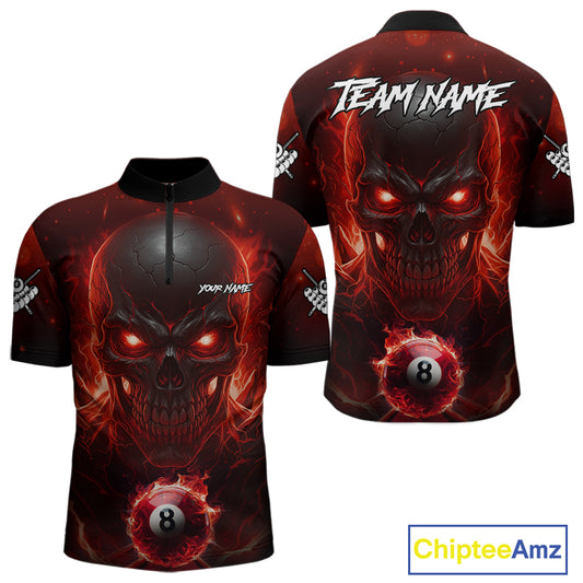 Personalized Red Billiard Skull Fire 8 Ball Pool Shirt For Men Custom Billiard Team Jersey TDM5078