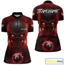 Load image into Gallery viewer, Personalized Red Billiard Skull Fire 8 Ball Pool Shirt For Women Custom Billiard Team Jersey TDM5078