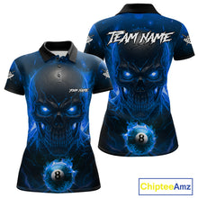 Load image into Gallery viewer, Personalized Blue Billiard Skull Fire 8 Ball Pool Shirt For Women Custom Billiard Team Jersey TDM5079