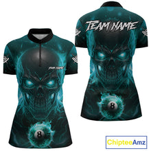 Load image into Gallery viewer, Personalized Turquoise Billiard Skull Fire 8 Ball Pool Shirt For Women Custom Billiard Team Jersey TDM5080