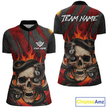 Load image into Gallery viewer, Personalized Skull And Snakes Flame Billiard Shirt For Women Custom 8 Ball Pool Team Jersey |Red TDM5084