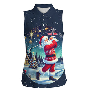 Funny Santa Christmas Night Women Golf Sleeveless Polo Shirts Custom Golfing Gifts For Christmas TDM3064