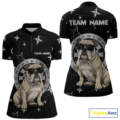 Personalized Funny Bulldog Darts Shirt For Women Custom Star Pattern Dart Jersey Team Polo & 1/4 Zip TDM5554
