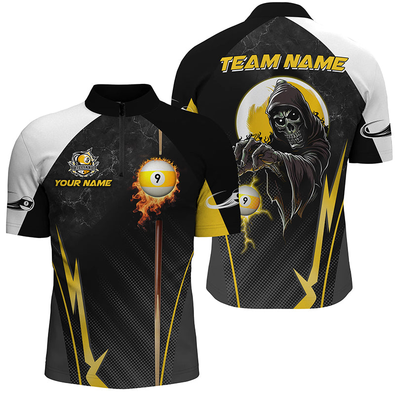 Funny Grim Reaper Ball 9 Fire Custom Men Quarter-Zip Shirts, 9 Ball Billiard Jersey TDM1314
