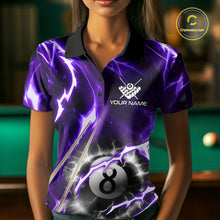 Load image into Gallery viewer, Purple 8 Ball Thunder Lightning Billiard Shirt For Women Custom Pool Team Jersey Polo &amp; Quarter Zip TDM6171