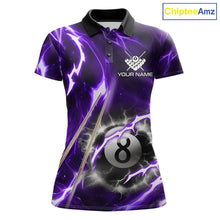 Load image into Gallery viewer, Purple 8 Ball Thunder Lightning Billiard Shirt For Women Custom Pool Team Jersey Polo &amp; Quarter Zip TDM6171