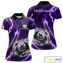 Load image into Gallery viewer, Purple 8 Ball Thunder Lightning Billiard Shirt For Women Custom Pool Team Jersey Polo &amp; Quarter Zip TDM6171