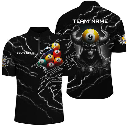 3D Skull 9 Ball Pool Billiard Balls Sport Jerseys Custom Lightning Black Billiard Shirts For Men TDM2340