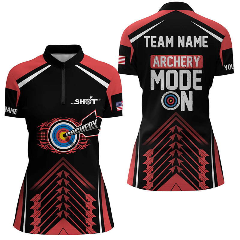Personalized 3d Archery Target Mode On Women Quarter-Zip Shirts Custom Red Archery Jerseys  TDM0427