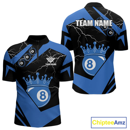 Black And Blue 8 Ball Crown Lightning Men's Billiard Shirt Custom Pool Team Jersey Polo & 1/4 Zip TDM5311