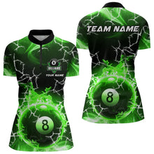 Load image into Gallery viewer, Green 8 Ball Pool Fire Flame Custom Lightning Billiard Shirts For Women Team League Billiard Jerseys TDM3491