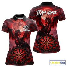 Load image into Gallery viewer, Black And Red Dartboard Roses And Dragon Darts Polo &amp; 1/4 Zip Custom Women's Darts Team Jersey TDM5802
