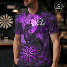 Load image into Gallery viewer, Black And Purple Dartboard Roses And Dragon Darts Polo &amp; 1/4 Zip Custom Men's Darts Team Jersey TDM5803