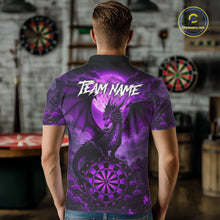 Load image into Gallery viewer, Black And Purple Dartboard Roses And Dragon Darts Polo &amp; 1/4 Zip Custom Men's Darts Team Jersey TDM5803