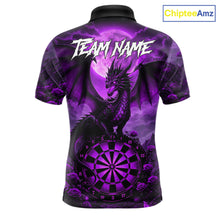 Load image into Gallery viewer, Black And Purple Dartboard Roses And Dragon Darts Polo &amp; 1/4 Zip Custom Men's Darts Team Jersey TDM5803