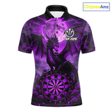 Load image into Gallery viewer, Black And Purple Dartboard Roses And Dragon Darts Polo &amp; 1/4 Zip Custom Men's Darts Team Jersey TDM5803