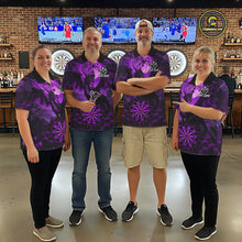 Load image into Gallery viewer, Black And Purple Dartboard Roses And Dragon Darts Polo &amp; 1/4 Zip Custom Men's Darts Team Jersey TDM5803