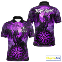Load image into Gallery viewer, Black And Purple Dartboard Roses And Dragon Darts Polo &amp; 1/4 Zip Custom Men's Darts Team Jersey TDM5803