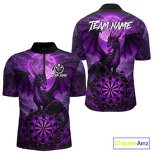 Load image into Gallery viewer, Black And Purple Dartboard Roses And Dragon Darts Polo &amp; 1/4 Zip Custom Men's Darts Team Jersey TDM5803