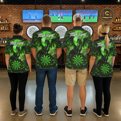 Black And Green Dartboard Roses And Dragon Darts Polo & 1/4 Zip Custom Women's Darts Team Jersey TDM5804