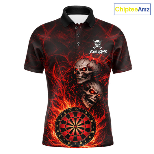 Personalized Red Flaming Skull Darts Polo & 1/4 Zip For Men Custom Fire Darts Team Jersey TDM5806