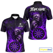 Load image into Gallery viewer, Personalized Purple Flaming Skull Darts Polo &amp; 1/4 Zip For Men Custom Fire Darts Team Jersey TDM5807
